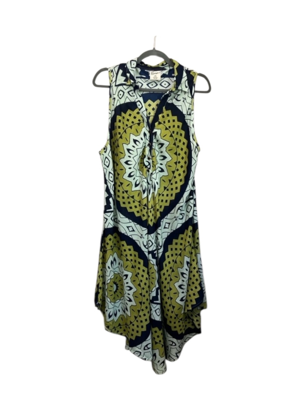 Dress Collared Sleeveless Boho Hippie Sundress green and blue print size L to XL